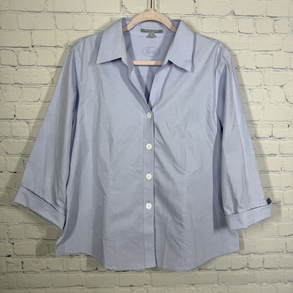Foxcroft Non Iron Dress Shirt Women Size 18 Blue Office Career Business Top - Picture 2 of 12